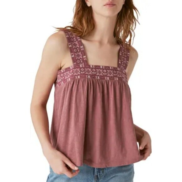 LUCKY BRAND Women's NORDSTROM Embroidered Swingy Wide Strap Rose Cropped Tank - Picture 1 of 10